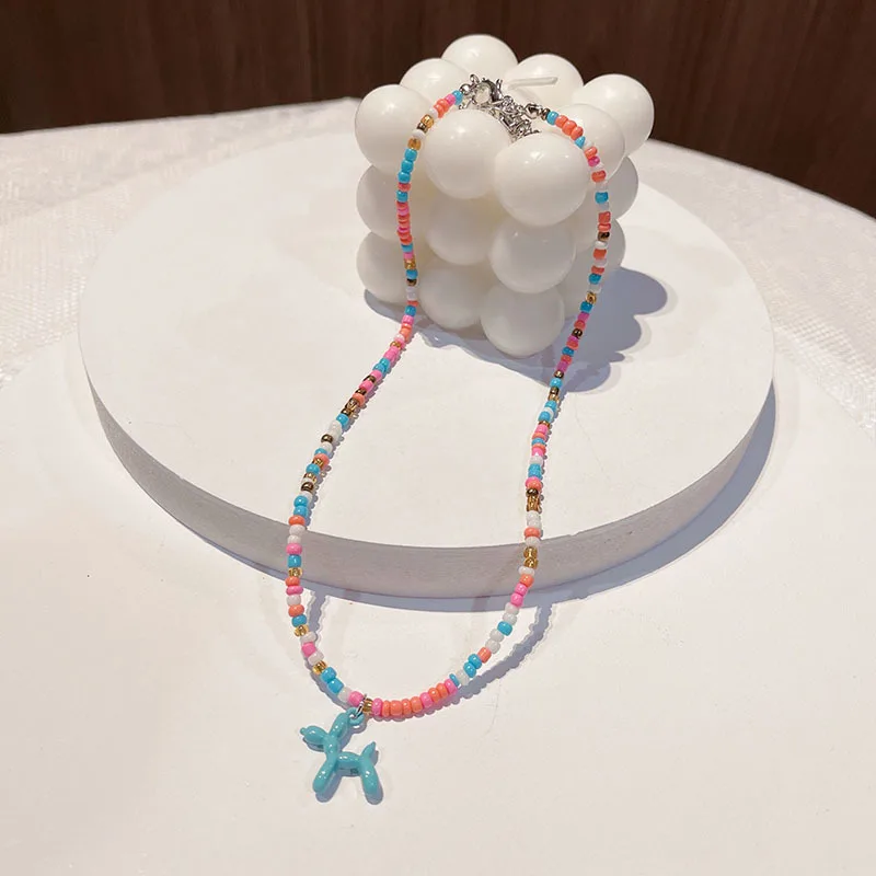 Colorful Beaded Chain Balloon Dog Pendant Necklace for Women Artisanal Bohemia Necklace Fshion Jewelry Gift
