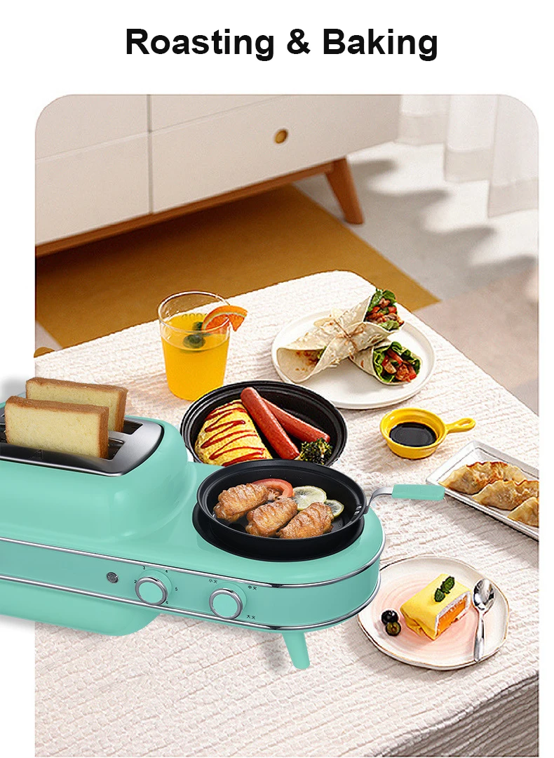 Description Picture 5 of itemElectric Bread Toaster Oven Breakfast Sandwich Grill Breakfast Machine Eggs Poacher Boiler Food Steamer Frying Pan Noodle Cooker