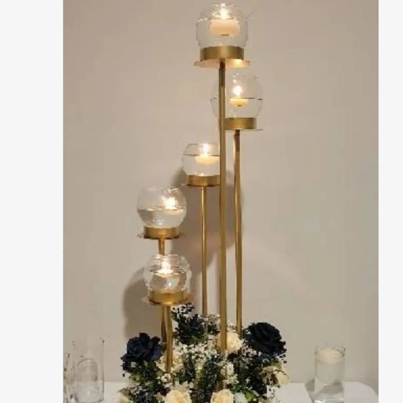No glass cup)10pcs)5 Arms Candelabras Candle Holders Metal Candlesticks For Wedding Centerpieces Event Party Decoration2953
