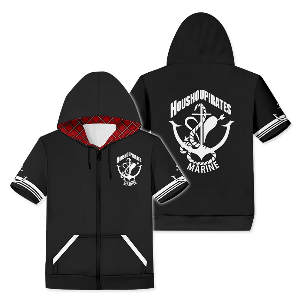 

Hololive Vtuber Houshou Marine Cosplay Hooded T-shirt Men Women Casual Summer Short Sleeve Hoodie
