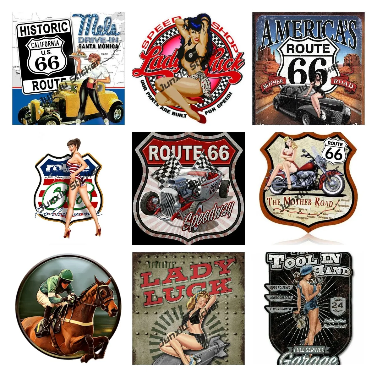 Retro Old School Route 66 Americas Main Street Decalcomania In Vinile Adesivo Impermeabile Route 66 Pin Up Girl Decal Graffiti Accessori Kk