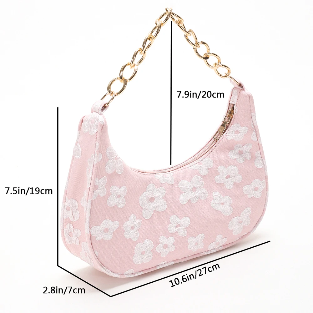 Ladies Handbags Fashion Casual Elegant Simple Women Shoulder Bag Flower Print Chain Cute Clutch Purse Female Armpit Bag