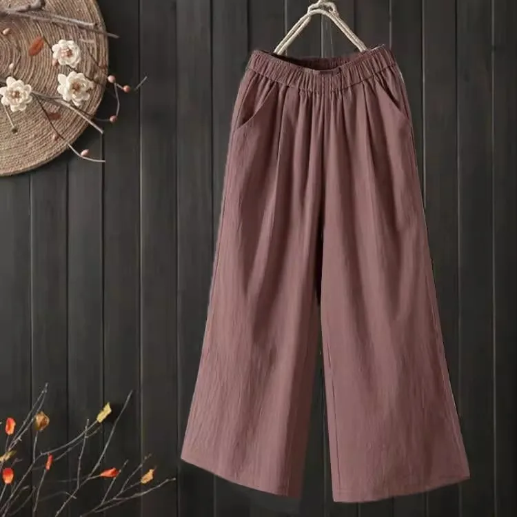 Brown pure cotton wide-leg pants