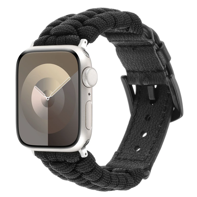 Фото Ремешок с нейлоновой оплеткой для apple watch band ultra 2 49 мм, кожаный стробочный браслет для моделей 9, 8, 7, 6, 5, 4, 40 мм, 45 мм, 41 мм, 44 мм 42 №1