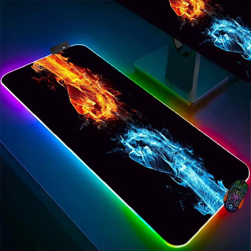 Marvel Iron Fist Anime Large Mousepad RGB Notebook Computer Game Accessories Rubber Mouse Pad LED Backlight Office Soft Desk Mat