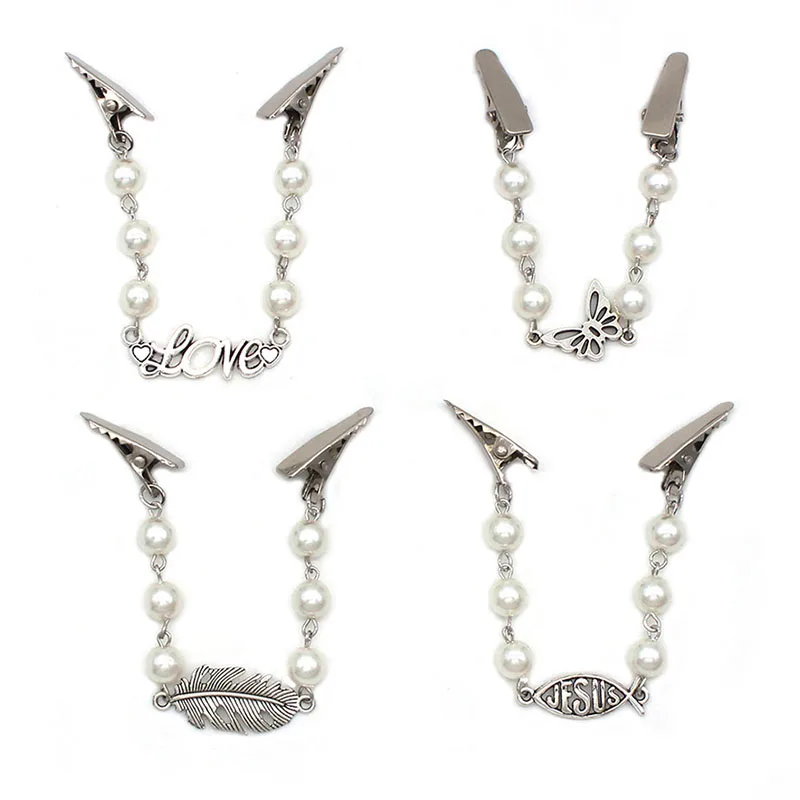 Metal Anti-slip Cardigan Clip Pearl Chain Shawl Buckle Sweater Corsage Brooch Shirt Collar Holder Clip Accessories 1pc clothing decor enamel flower brooch