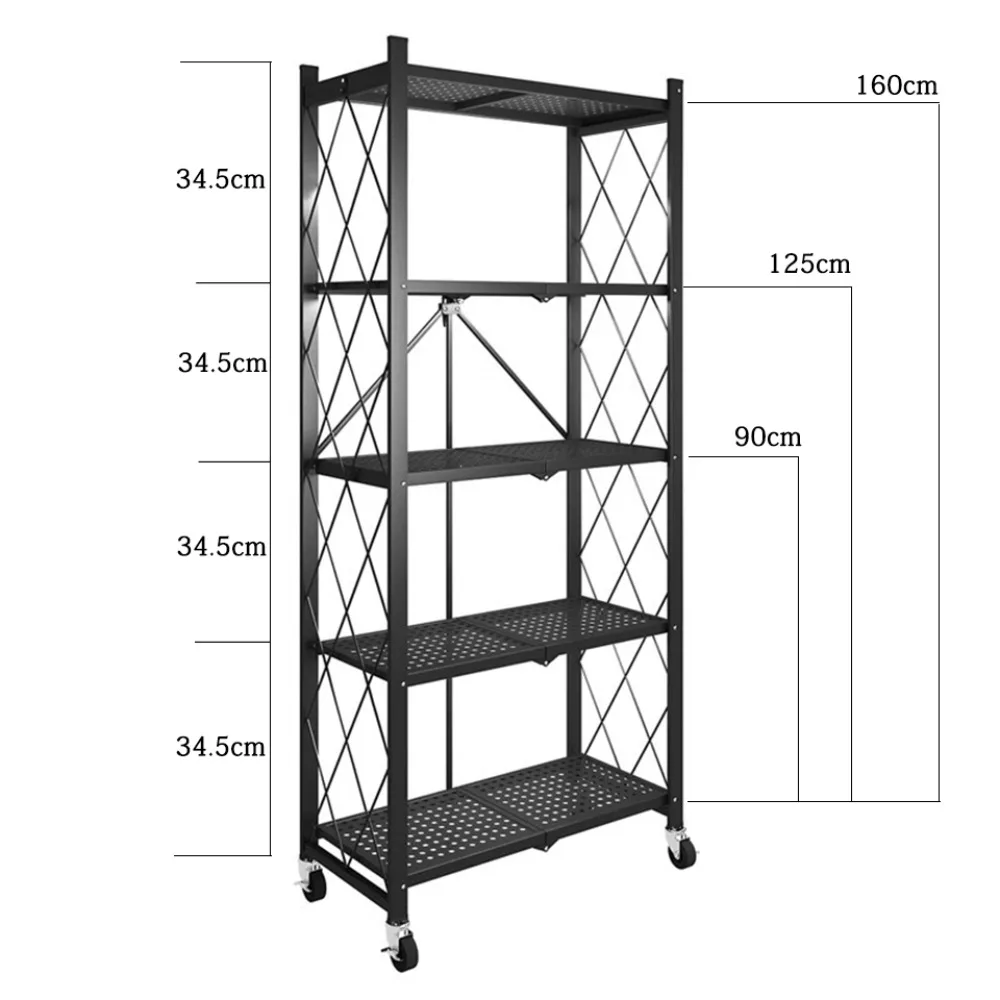 Foldable Installation-Free Shelves Kitchen Storage Rack Large Iron Frame Trolley Outdoor Flower Stand Mobile Cart Kids Bookshelf storage rack