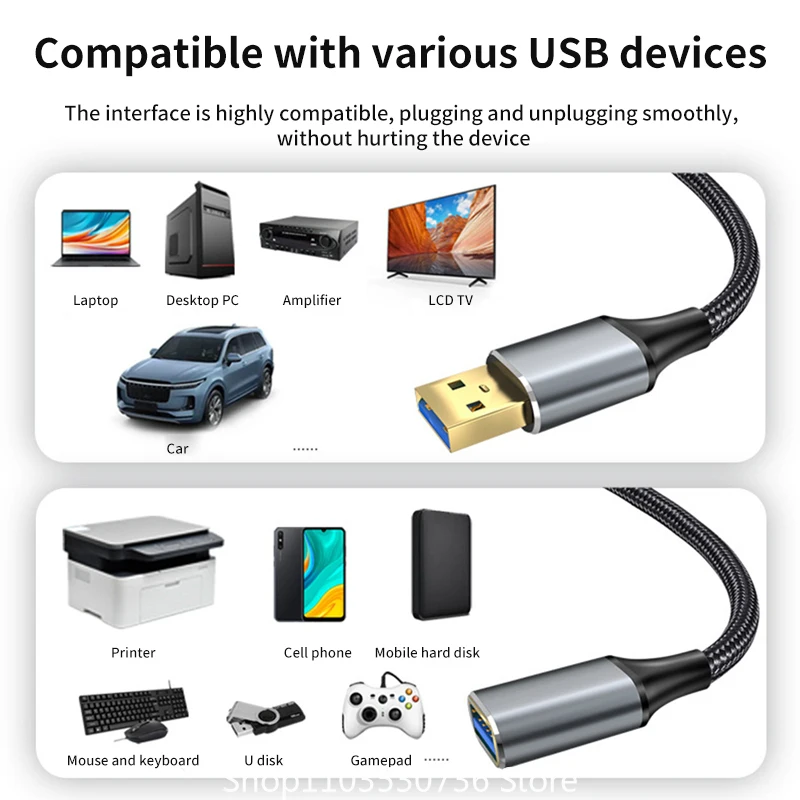 High-Speed USB 3.0 Extension Cable - Male to Female Extender Cord