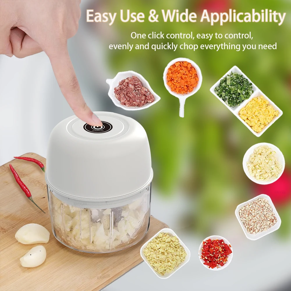 Mini Electric Garlic Chopper Mini Garlic Masher Crusher Vegetable Chili Chopper Rechargeable One-click Food Processor