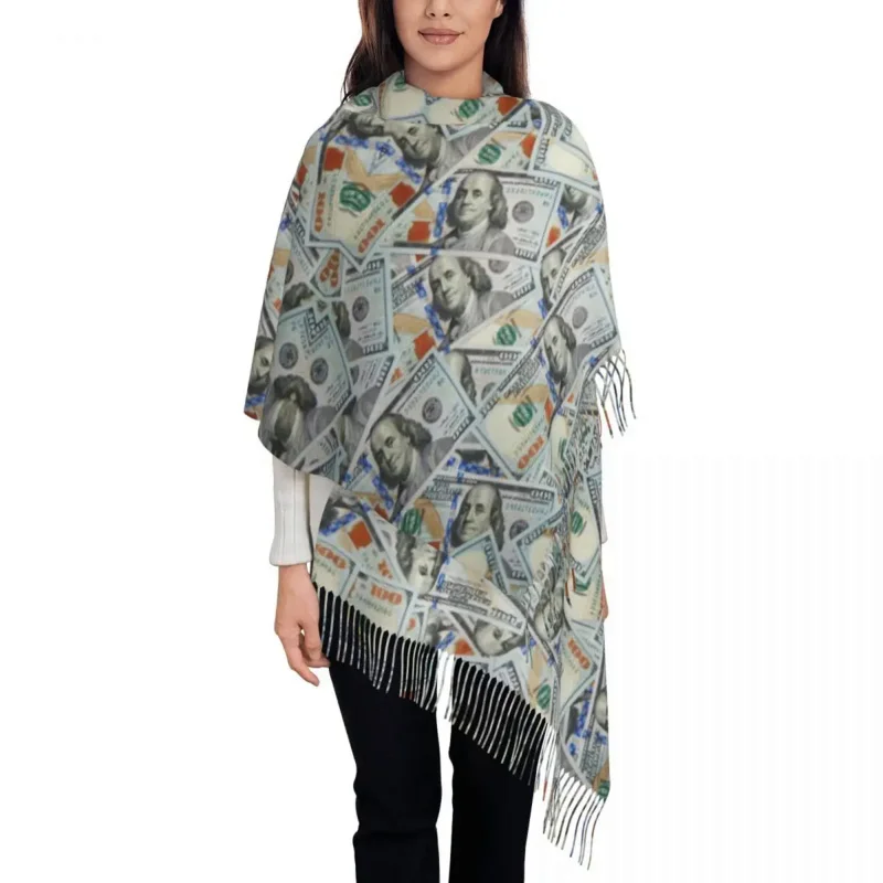

Stylish US Dollars Pattern Tassel Scarf Women Winter Fall Warm Shawls Wraps Female Money Scarves