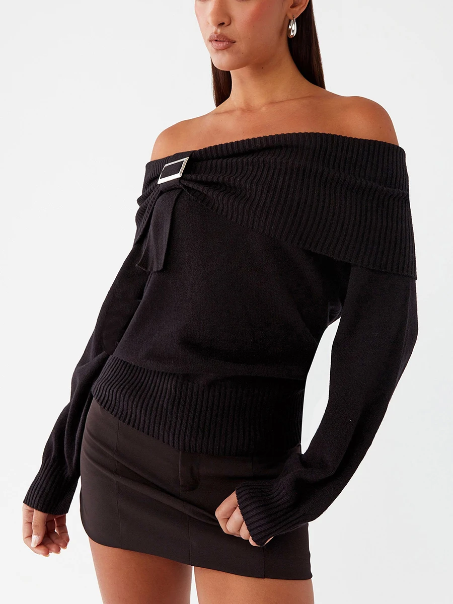 Women s V-Neck Sweaters Elegant Ribbed Knit Pullover Long Sleeve Loose Fit Tops with Button Detail and Side Slits