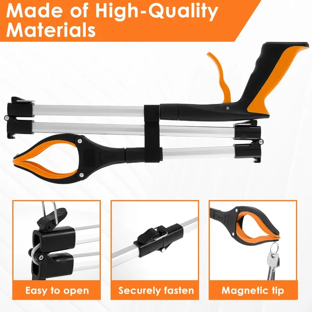 Foldable Gripper Extender Litter Picker Grabber Stick with 360 ° Rotating Clip Hand Tools Portable Collapsible Garbage Grabber 4