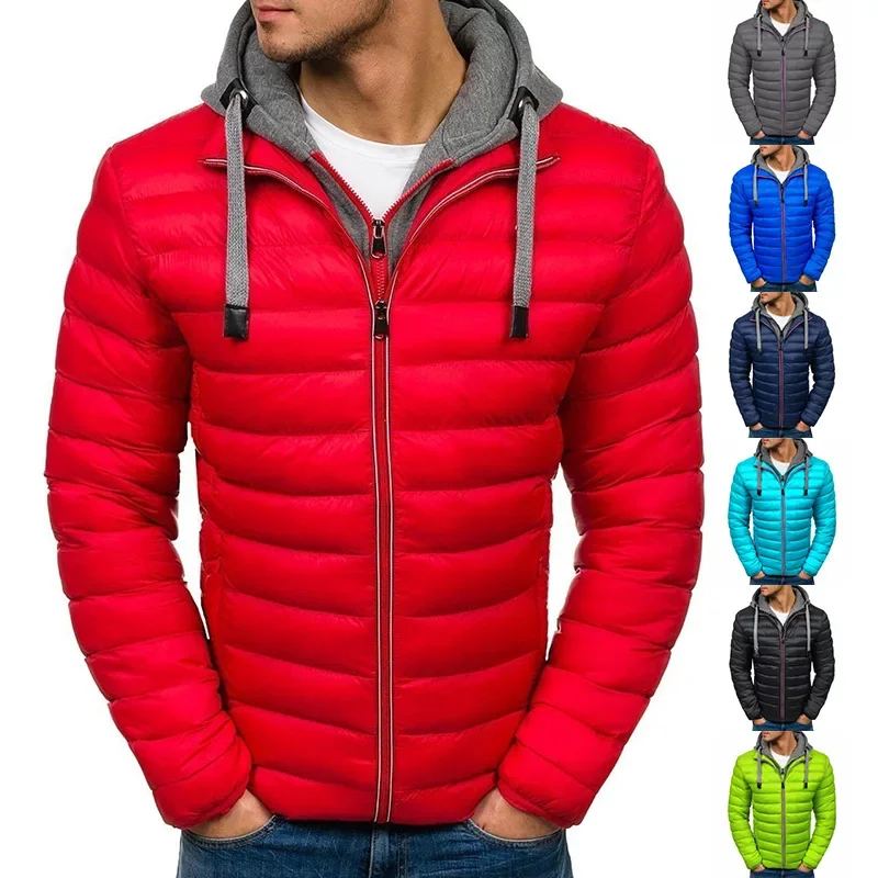 Winter men's cotton-padded jacket hooded double zipper fake two cotton clothes warm 2021 autumn and winter new men s cotton padded clothes leisure thickened hooded jacket warm top