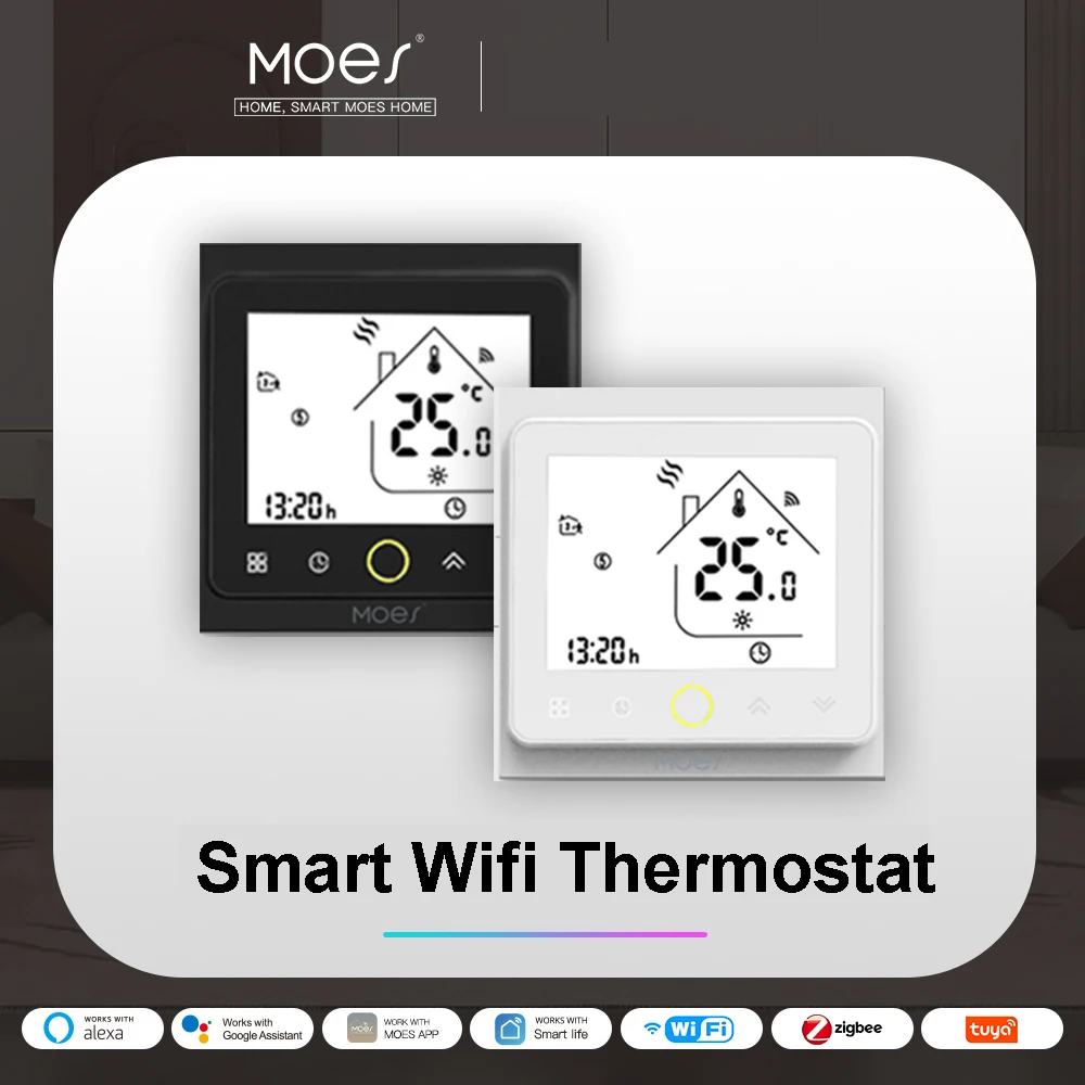 MOES Tuya WiFi Smart Thermostat, เครื่องทําความร้อนใต้พื้นไฟฟ้าน้ํา/หม้อต้มแก๊สอุณหภูมิรีโมทคอนโทรลสําหรับ Google Home, Alexa 1