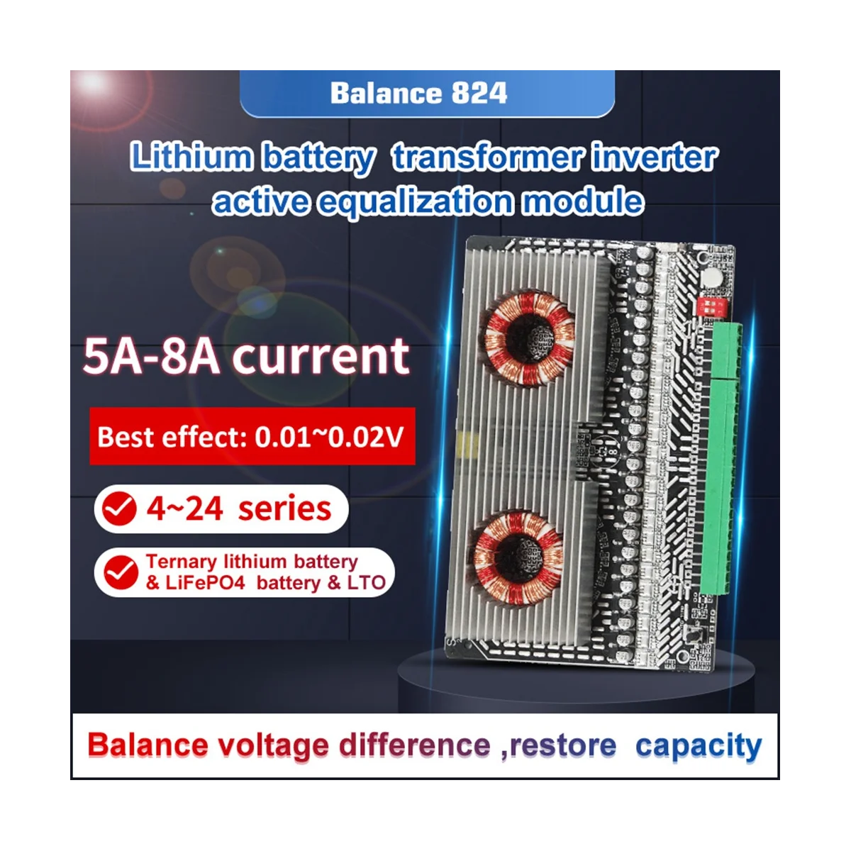 

Active Equalizer Balancer 3S 4S 6S 7S 8S 12S 14S 15S 16S 17S 18S 19S 20S 24S BMS Lifepo4/Li-Ion 5A Capacitor(8A)