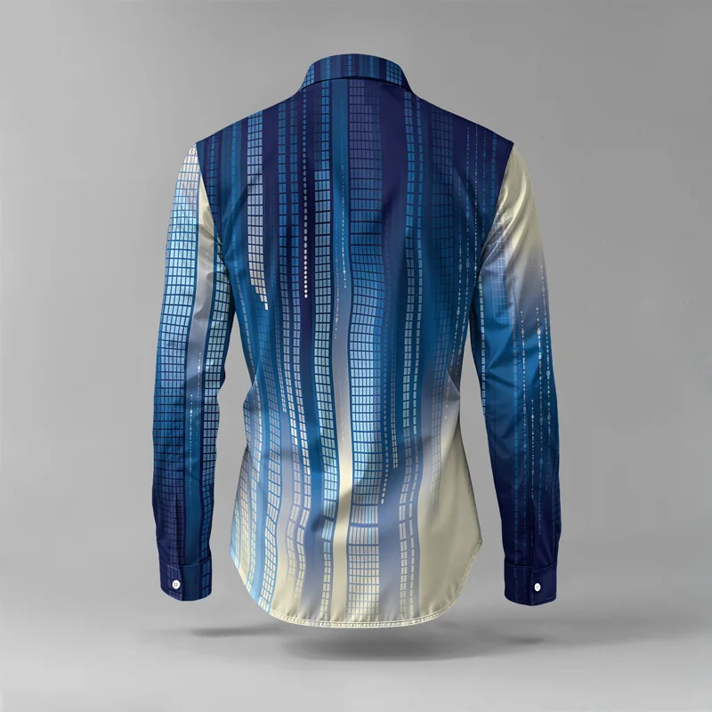 2025 New Arrival Men Shirt Set Geometry Print Summer Fashion Simple Two Piece Set Mens Gradient Lightweight Party Long Sleeves_voghion.com