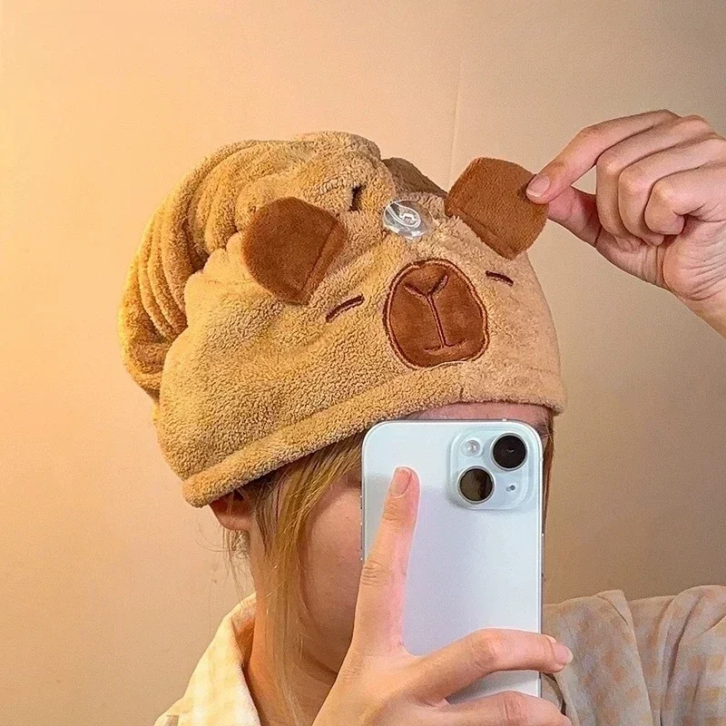 Cute Cartoon Capybara Plush Dry Hair Cap Absorbent Quick Dry Coral Velvet Shower Cap for Women Kid Kawaii Girl Hair Towel,shower cap,dry hair cap
