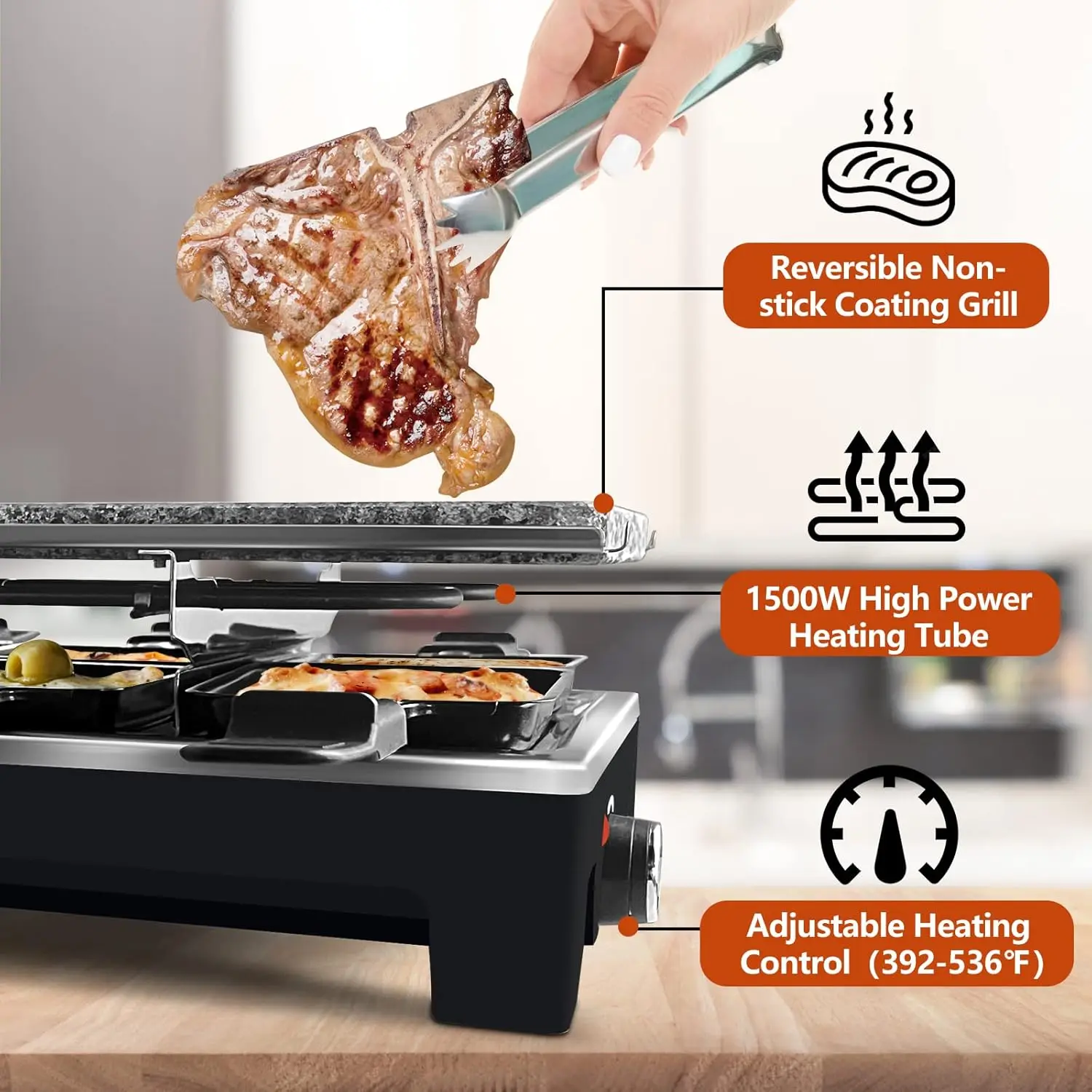 Table Grill, CUSIMAX Indoor Grill Electric Grill, Portable Korean BBQ Grill with 2 in 1 Reversible Non-stick Plate & Na 4