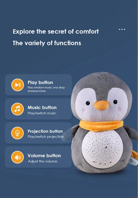 Lillilopo 1pc Baby Soft Stuffed Toys Led Night Lamp Sleep Soothe Doll Plush Toys With Music & Stars Projector Light Baby Toys 4