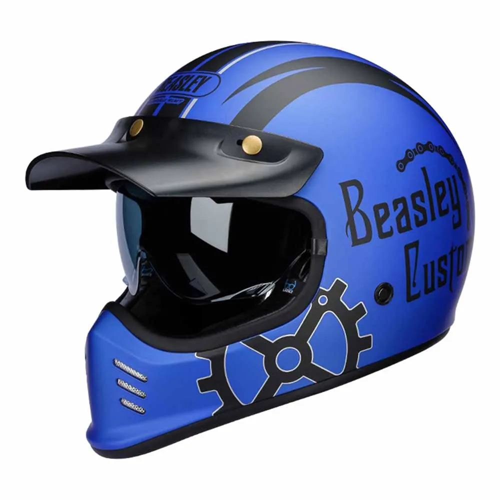 Casco de motocicleta Black Flame, estilo vintage, de cara completa, resistente al desgaste, accesorios de carreras, transpirable, para motocross, protección anticaídas