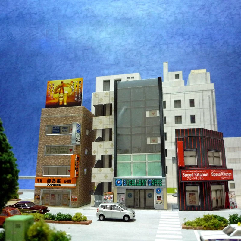 1:150 N-Scale Japanese Building Diorama 3D Paper Model Scene DIY Handmade Ornaments 3 restaurant buildings