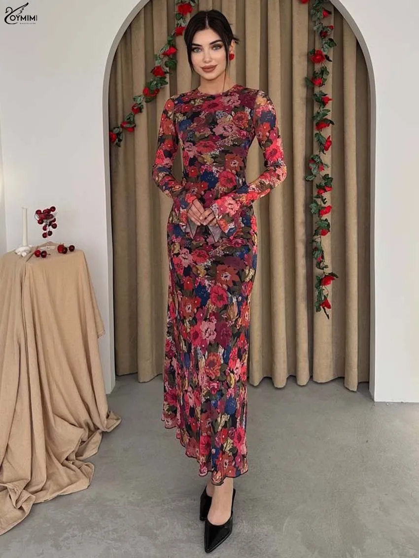Oymimi فساتين نسائية أنيقة مطبوعة باللون الأحمر مو...