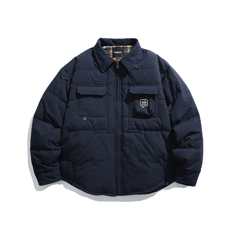 2024 Winter Men Streetwear Fashion Loose Casual Outdoor Duck Down Cargo Shirt Style Parkas Jacket Cityboy Warm Coat Outerwear 3