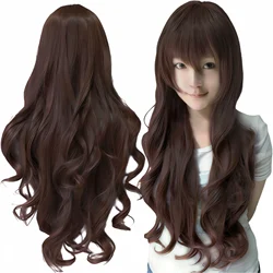 Sky Blue Curly Cosplay Wig for Girls - Perfect for Halloween and Anime Costumes (Dark Brown)