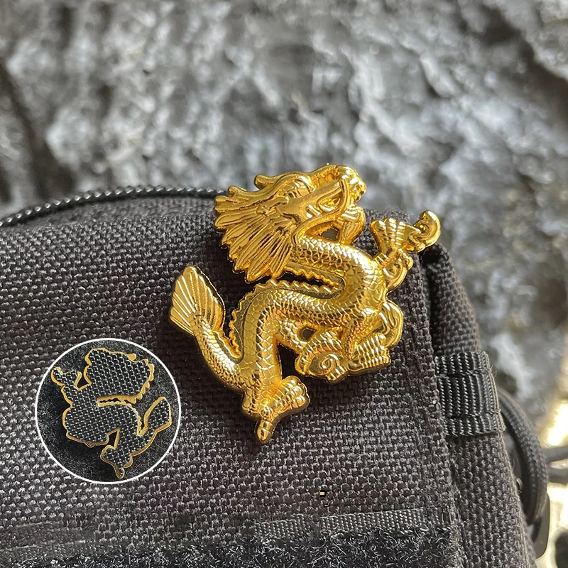 

Gold Dragon Metal Patches for Clothing 3D Metal Morale Badge Tactical Armband Domineering Dragon Backpack Sticker with Hook