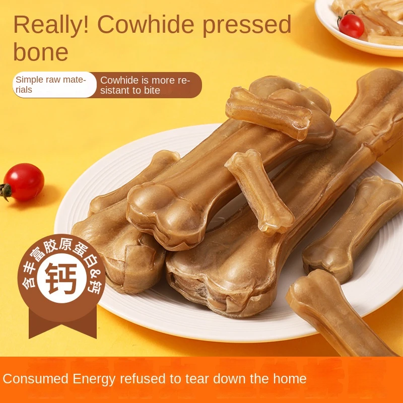 Dog Molar Stick Cowhide Bone-pressed Bone-resistant Pet Snacks Teeth Cleaning Bone Chew Glue Stick Training Reward Pet Food