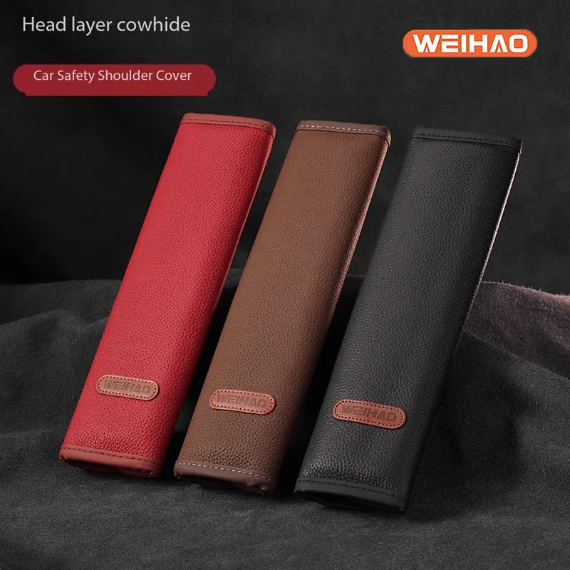 WEIHAO 2-Pack Extra Long Car Seatbelt Covers (13.19") - Leather Shoulder Strap Pads For Comfort