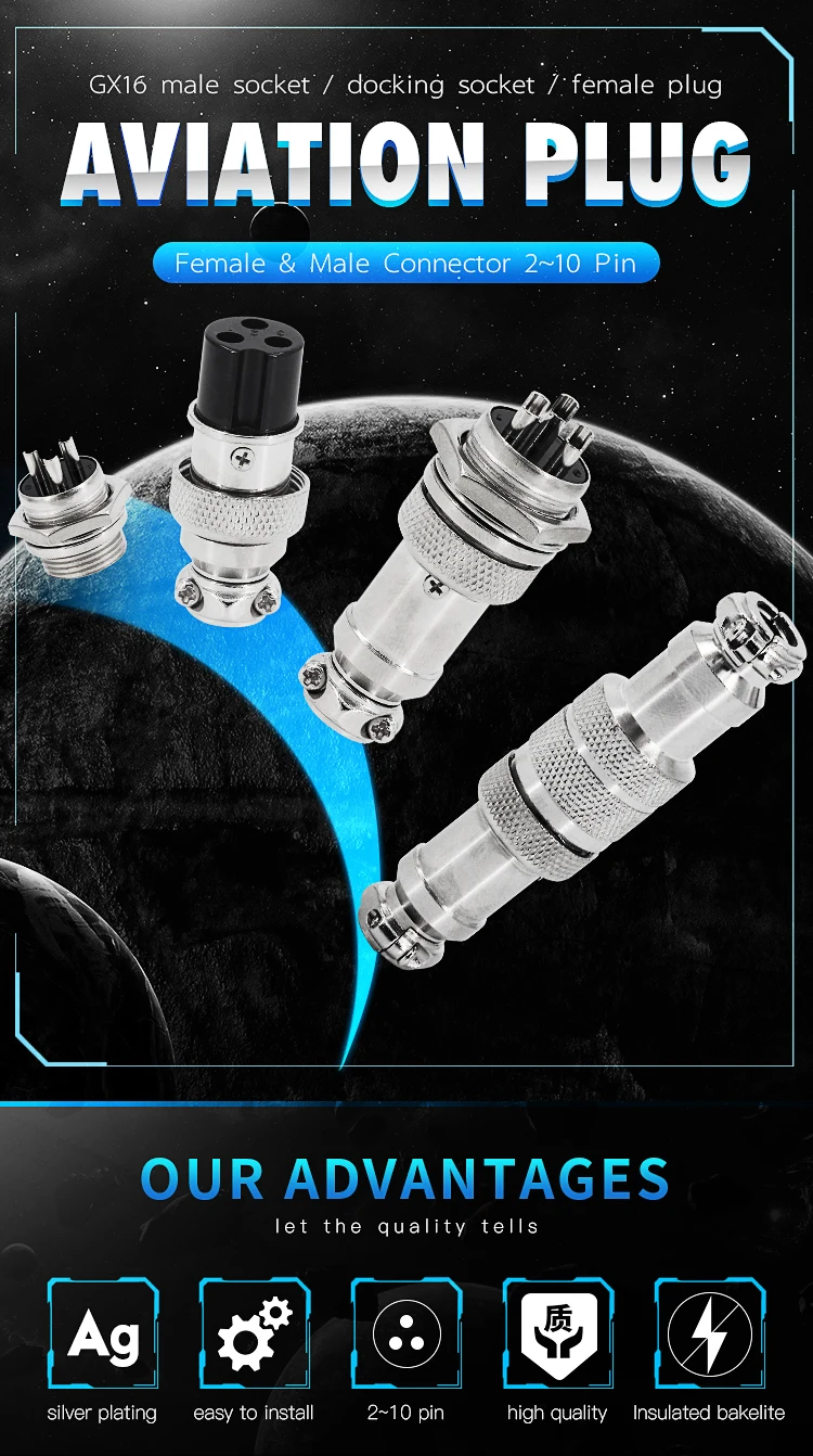 Description Picture 2 of itemConnector GX16 small metal aviation socket 2/3/4/5/6/7pin electric cable terminal fixed type and butt mobile type Female&male