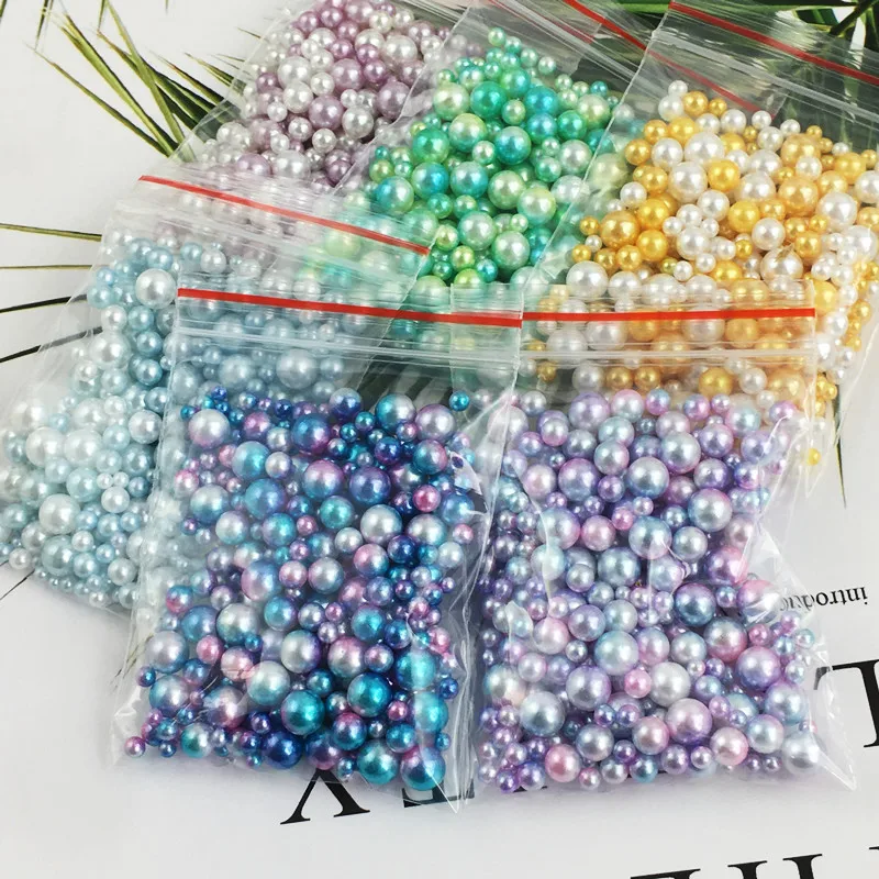 10g/Bag Round Pearl Nail Art Rhinestones Mixed Size 2.5mm-5mm White  Flatback Pearls Bead