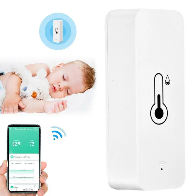 

Датчик температуры и влажности с Wi-Fi, умный мини-датчик температуры и влажности, с дистанционным управлением через приложение, оповещение, домашний помощник
