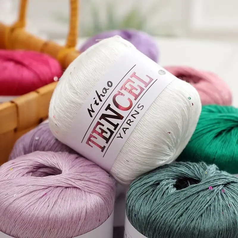 40g Tencel Sequins Cotton Yarn for DIY Hand Knitting Crocheting Craft Soft Warm Silk Solid Knitting Thread Yarn for Shawl Scarf 5