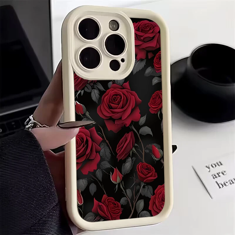 Elegant Raindrop Rose Pattern Soft Phone Case