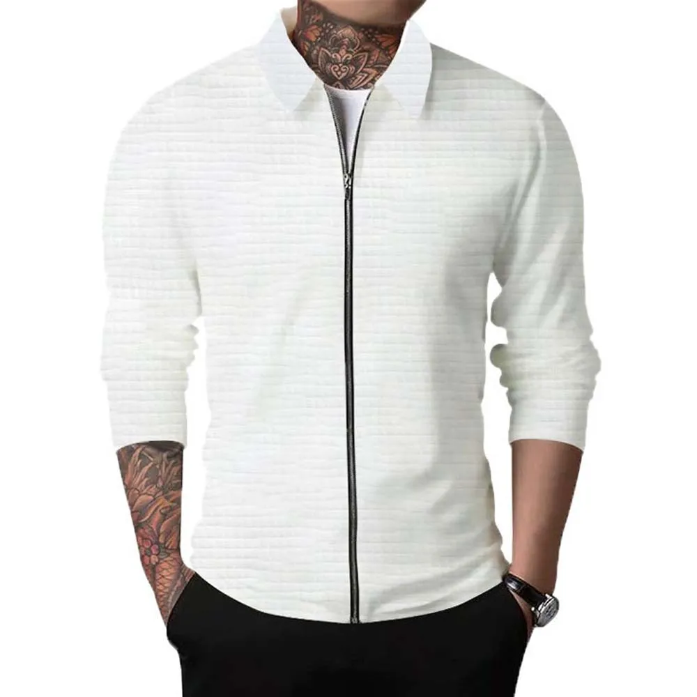 Men Waffle Long Sleeve Zip Cardigan Jacket