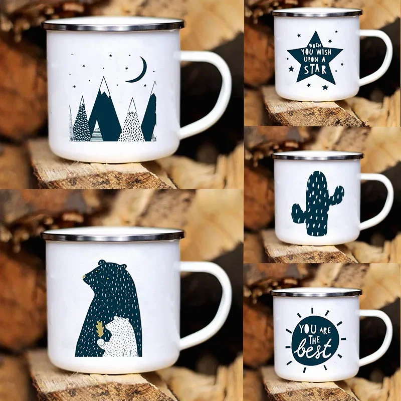 

Необычные эмалированные чашки Moon Star с принтом гор для кофе, воды, молока, тропинки, фотография, фотография, детские подарки