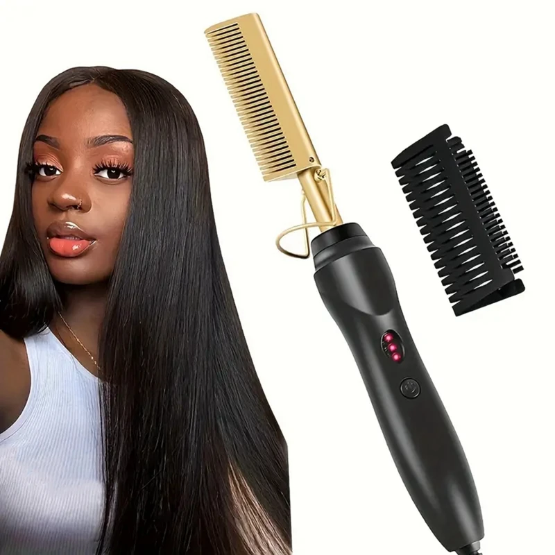 Hair Straightener Comb Wet&Dry Hair Straightener Curling Iron Household Electric Comb 3In1 Straight Curling Comb 6
