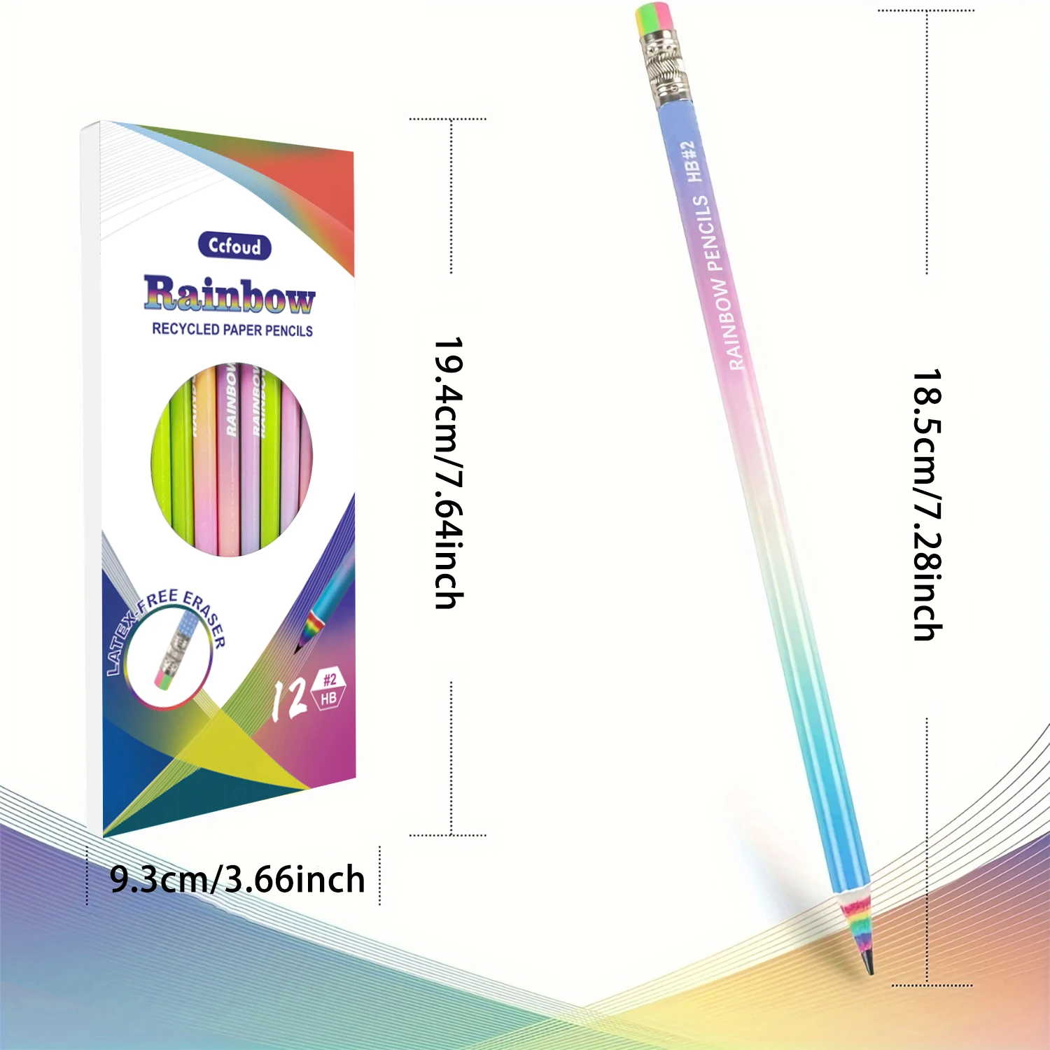Rainbow Pencils with Erasers, HB Pencils #2, Number 2, Office and School Supplies, Party Favors, 24 Pcs 2