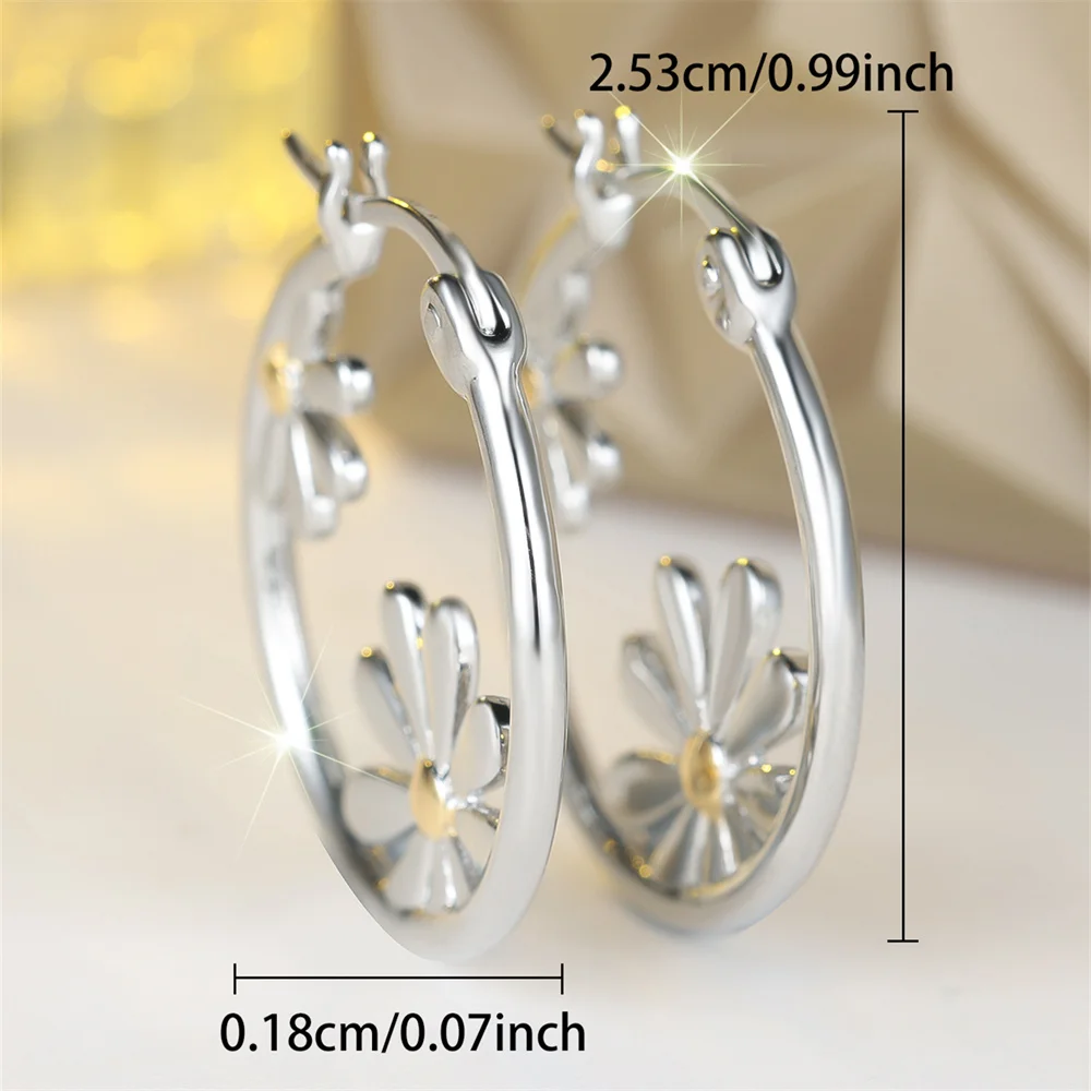 Simple Fashion Small Daisy Flower Hoop Earrings For Women Vintage Silver Color Ear Buckle Wedding Jewelry Engagement Party Gifts