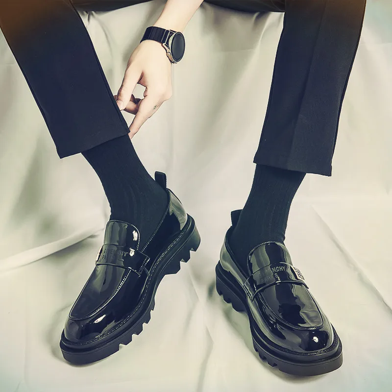 Platform Shoes Loafers Shoes Men Thick-soled Wedding Shoes Black Formal Business Shoes Slip-on Leather Increase38-45