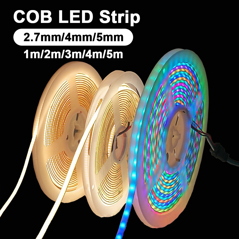 DC5V 2.7/4MM High Density COB Led Strip Light Flexible 5MM 100LEDs WS2812 Addressable Individually Dream Color Ultra Thin Tape