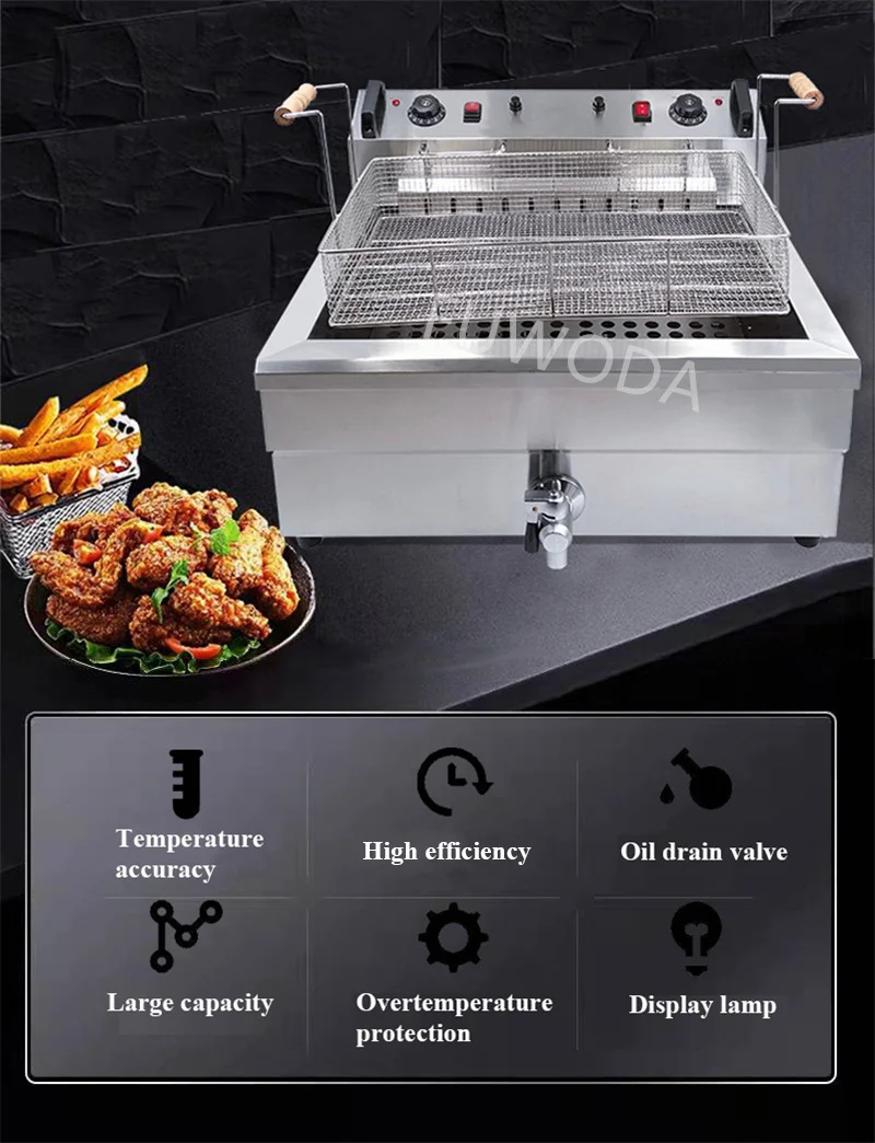 Description Picture 5 of itemElectric 220V Deep Fryer Machine For Chips Chicken Large Capacity 20L 30L Frying Machine with Oil Drain Faucet