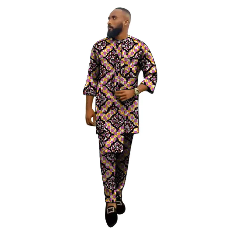 

Three-Quarter Sleeve Shirt+Pant Unique design Tops African Print Men's Set Nigerian Fashion Party Outfits