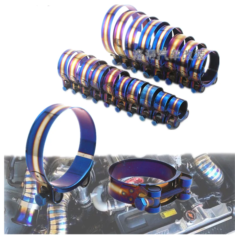Hose Clamps Universal Stainless Steel Hose Clamp Kit Adjustable Titanium Blue T Bolt Clamp 26mm to 114mm