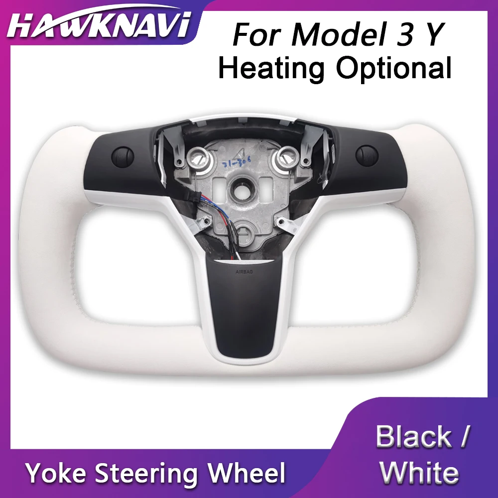

Modified Leather Yoke Steering Wheel For Tesla Model 3 Y 2017 2018 2019 2020 2021 2022 2023 White Black Heating Optional