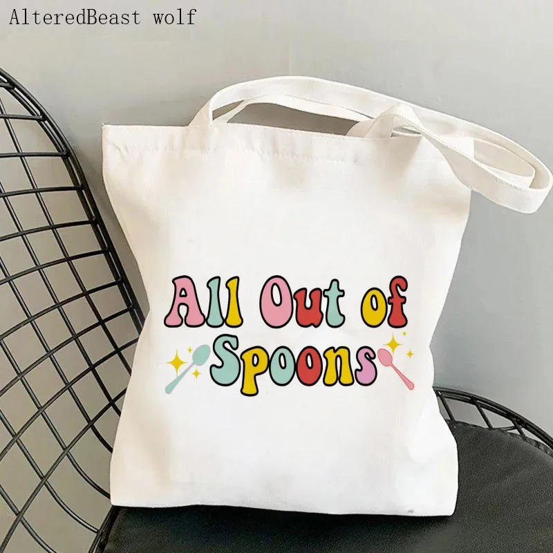 

Women Shopper bag Copy of all Out Of Spoons Kawaii Bag Harajuku Shopping Canvas Shopper Bag girl handbag Tote Shoulder Lady Bag