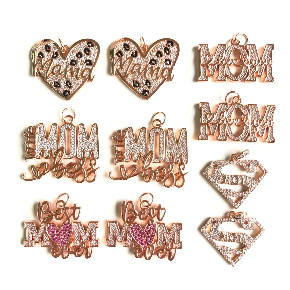10pcs Mix Charms Bundles Wifey Boss Mom Best Mom Ever Super Mom I Love You Mom Heart Mama Pendants for Women Bracelets Necklaces
