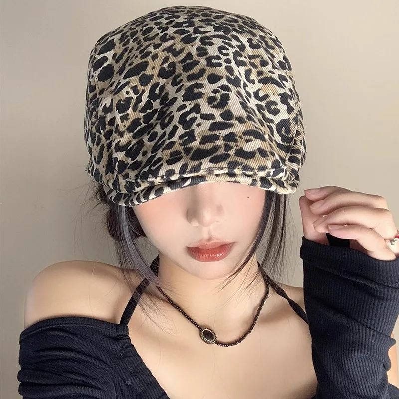 Women's Leopard Print Newsboy Cap Classic Adjustable Gatsby Cabbie Ivy Flat Hat Fashion Casual Beret Hat cotton newsboy cap berets hat